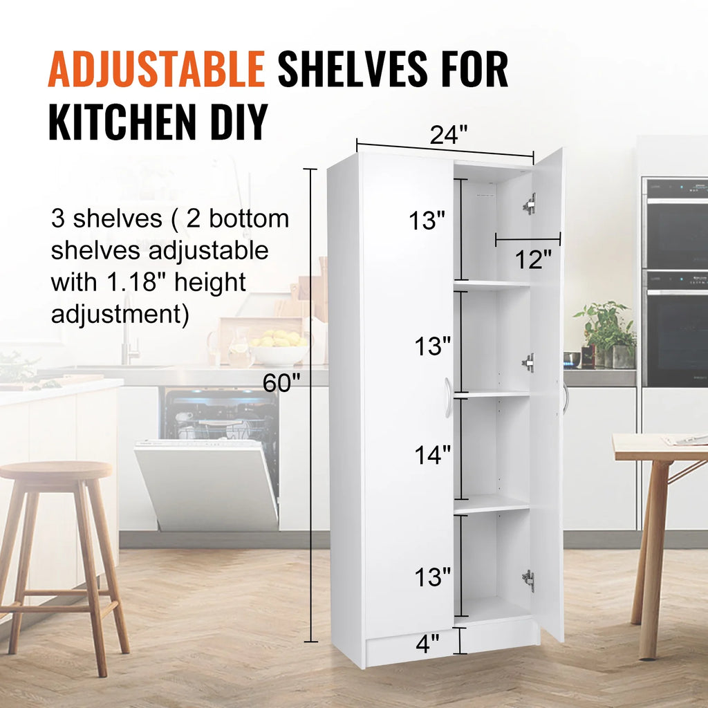 60" Tall Kitchen Pantry Cabinet with Doors and Adjustable Shelves H625