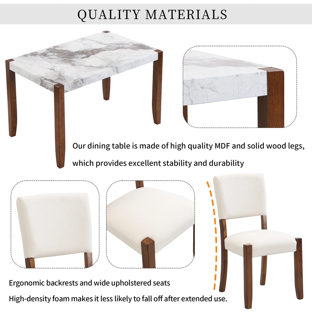 4-Piece Dining Furniture Set with Faux Marble Table and 2 Upholstered Chairs & Bench J4636