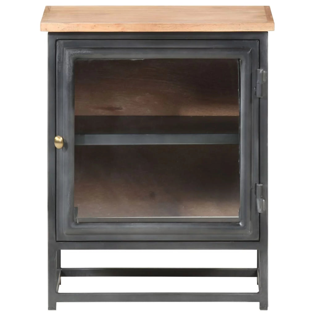 Gray Acacia Wood Bedside Cabinet with Glass Door M660678
