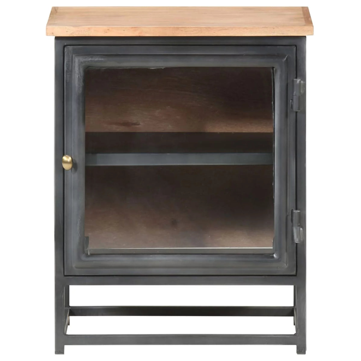 Gray Acacia Wood Bedside Cabinet with Glass Door M660678