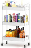 3-Tier Metal Rolling Utility Cart with Wheels (Pearl White) B928307