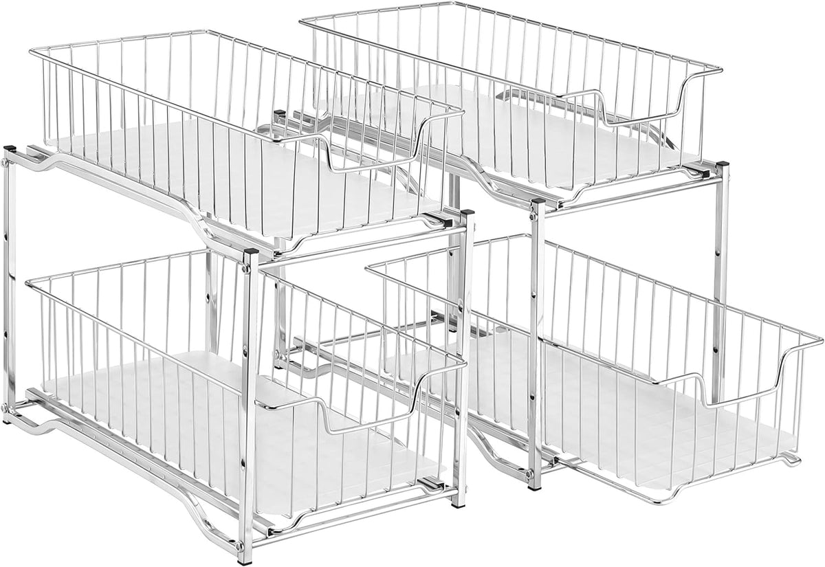 2 Pack White Stackable 2 Tier Under Sink Cabinet Organizer with Sliding Storage Drawer Q13894