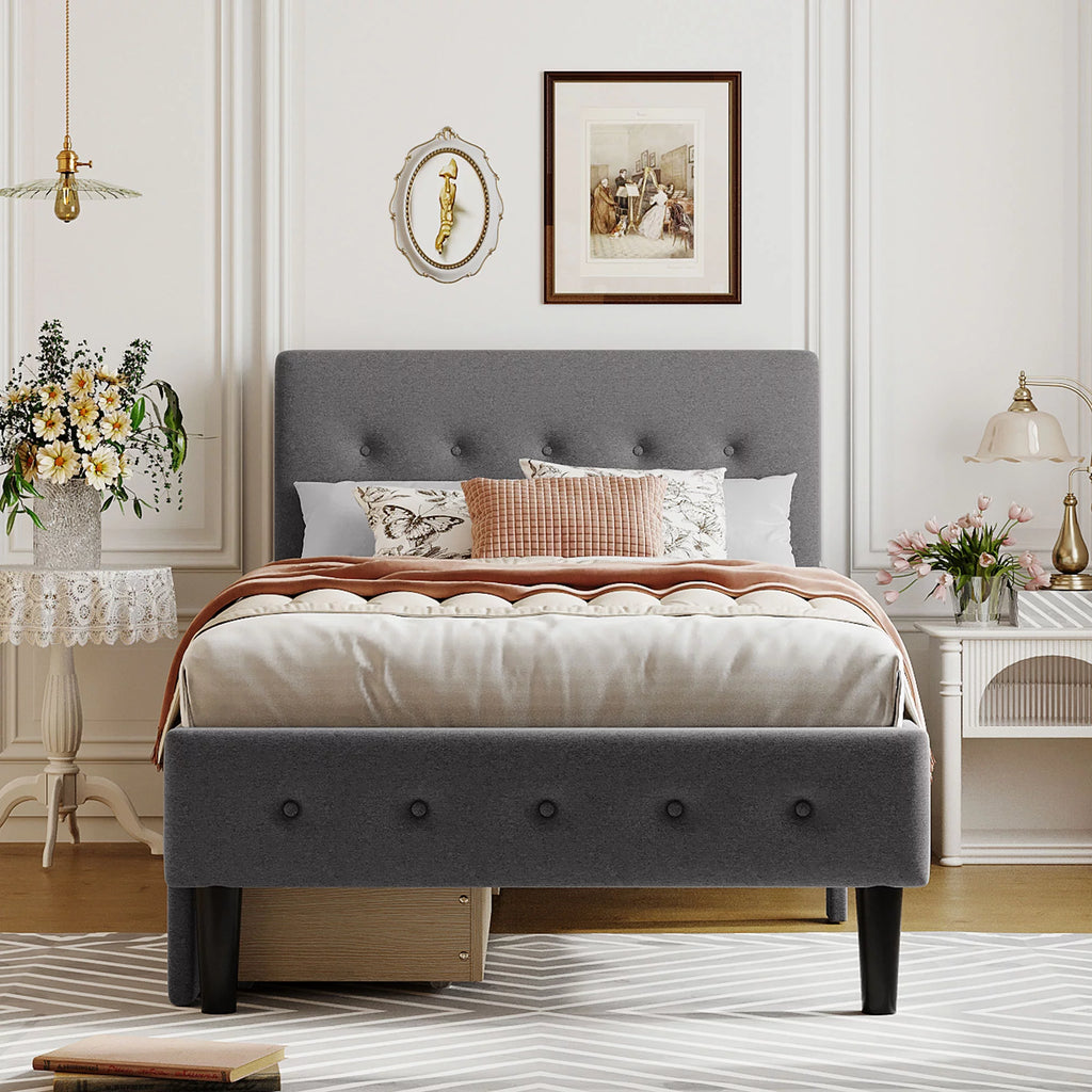 Twin Size Upholstered Platform Bed with 2 Storage Drawers O633801