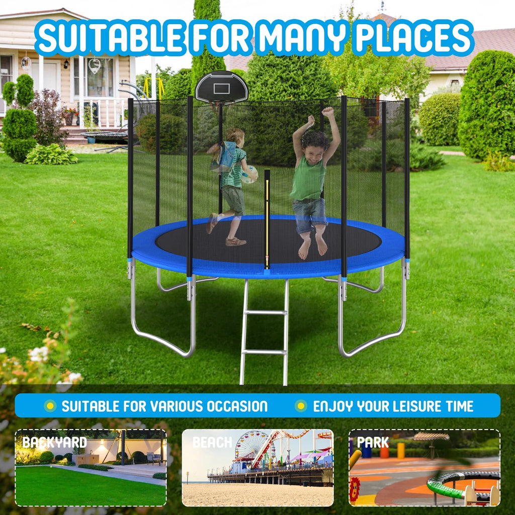 12FT Outdoor Trampoline with Enclosure Net D447