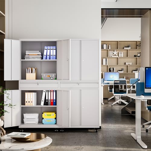White Metal Storage Cabinet with Wheels and Locking Drawer G244