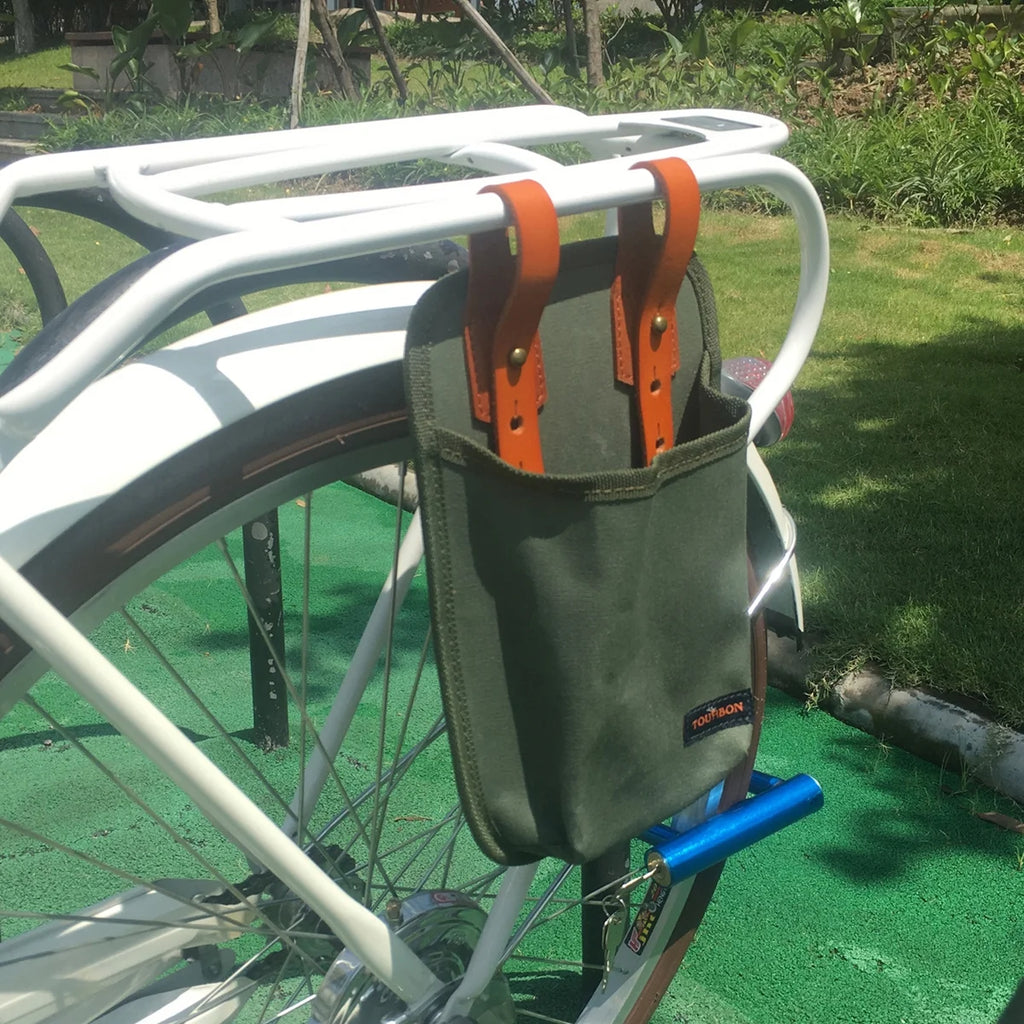 Green Canvas Bike Tool Storage Pannier with U Lock Holder Bag B765