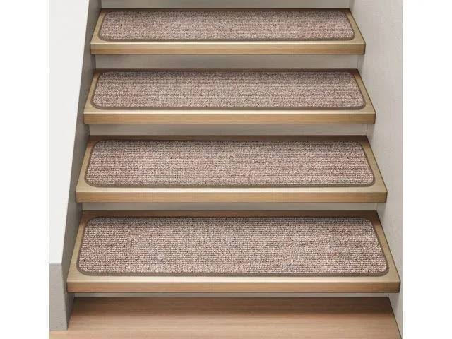 Set of 15 Attachable Carpet Stair Treads Pebble Beige 8 in. x 30 in. F30064