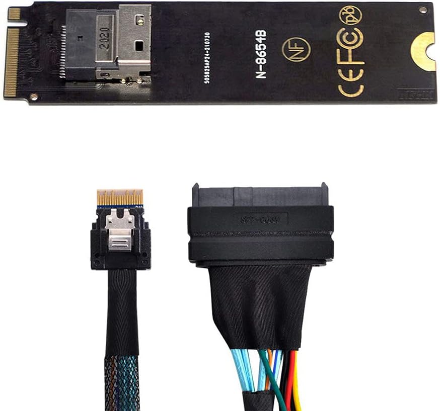 NGFF M-Key NVME to SFF-8654 Slimline SAS Card Adapter and U.2 SFF-8639 NVME PCIe SSD Cable, Pack of 2 U35878
