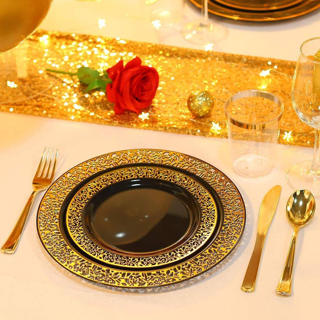 White with Gold Rim Disposable Plastic Salad Plates, 120 Pcs T80550