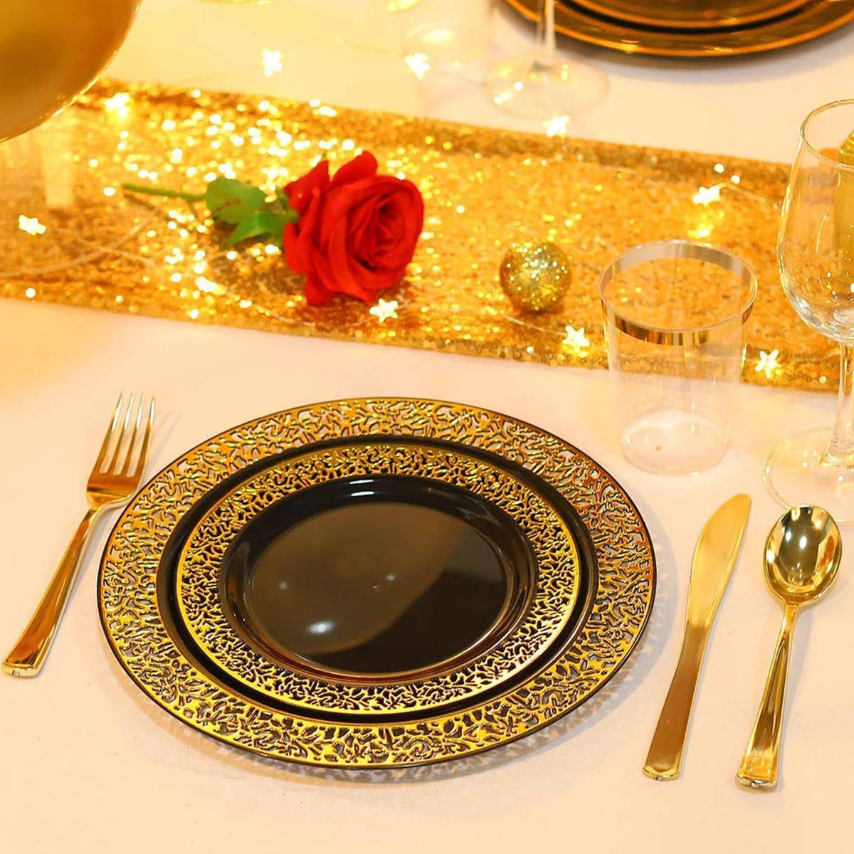 White with Gold Rim Disposable Plastic Salad Plates, 120 Pcs T80550