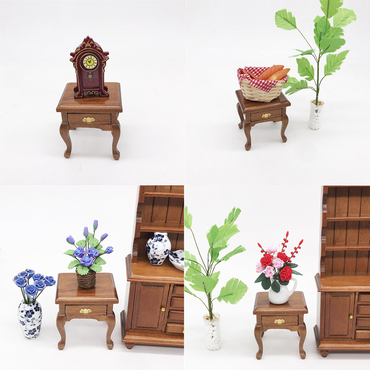 1:12 Walnut Color Wooden Bedside Table Miniature Furniture U156321