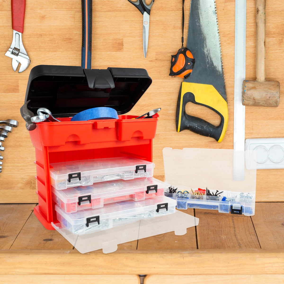 Portable Multipurpose Storage Tool Box with 4 Removable Trays A30022