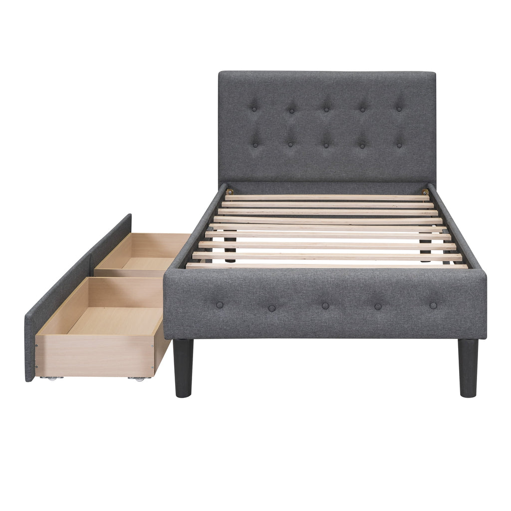Twin Size Upholstered Platform Bed with 2 Storage Drawers O633801