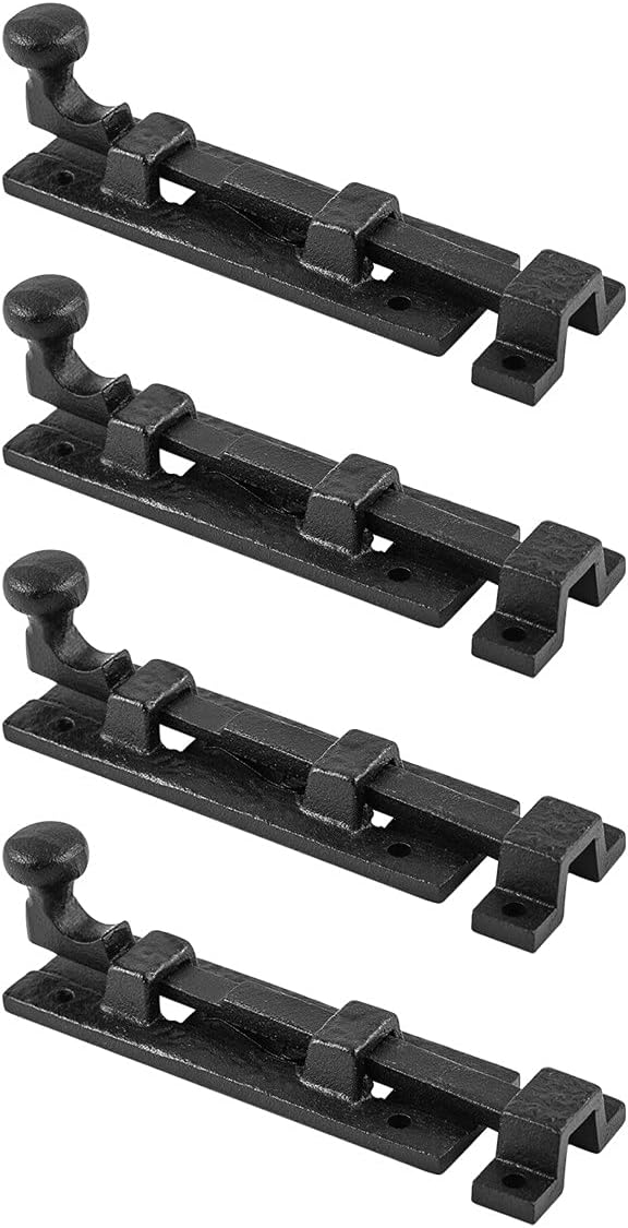 Black Wrought Iron Slide Bolt Door Latch 4 Pack I444730