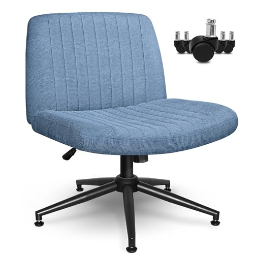 Beige Armless Criss Cross Office Chair with Wheels Q596727