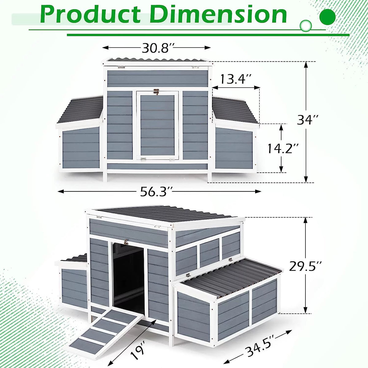 Gray Large Wooden Chicken Coop A1375