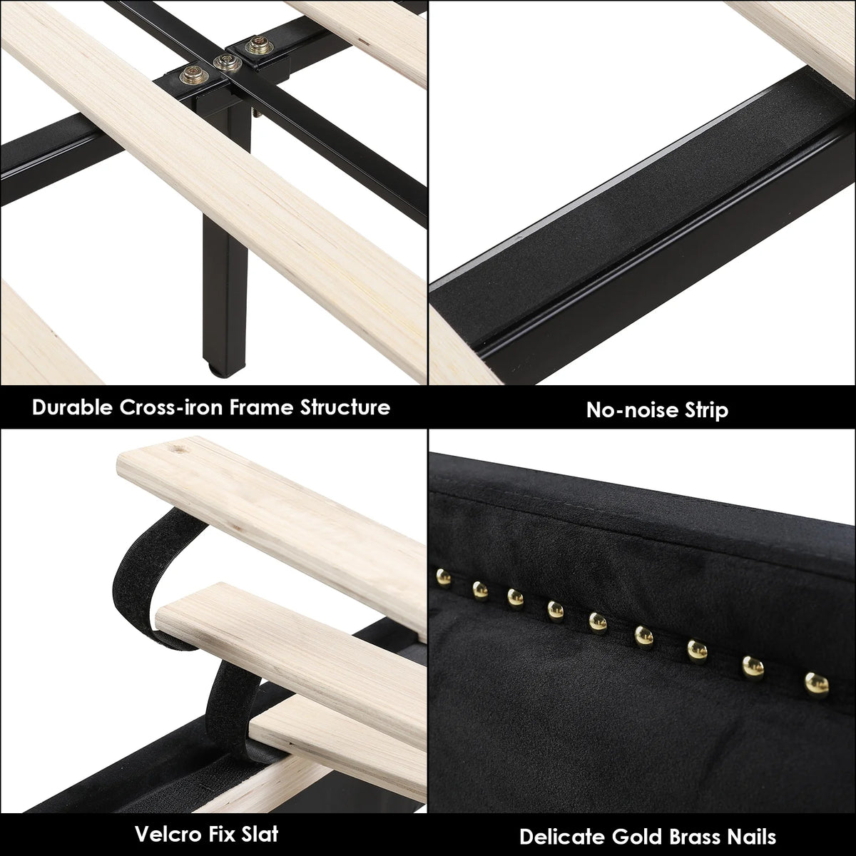 Black Velvet Queen Bed Frame with Adjustable Headboard V5195