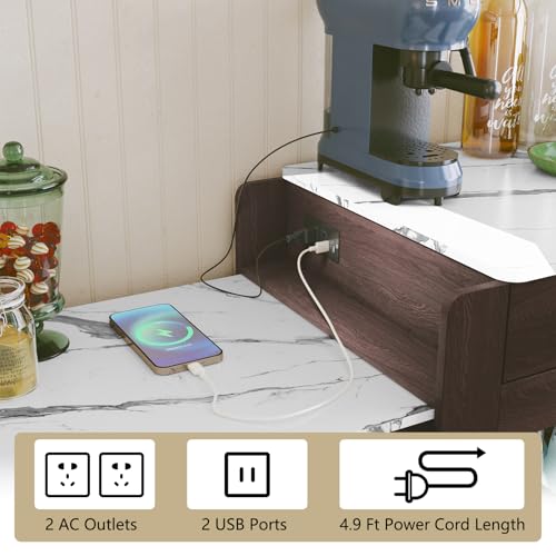 Extendable Kitchen Island on Wheels with Power Outlet and Storage Cabinet and Drawers Y804998