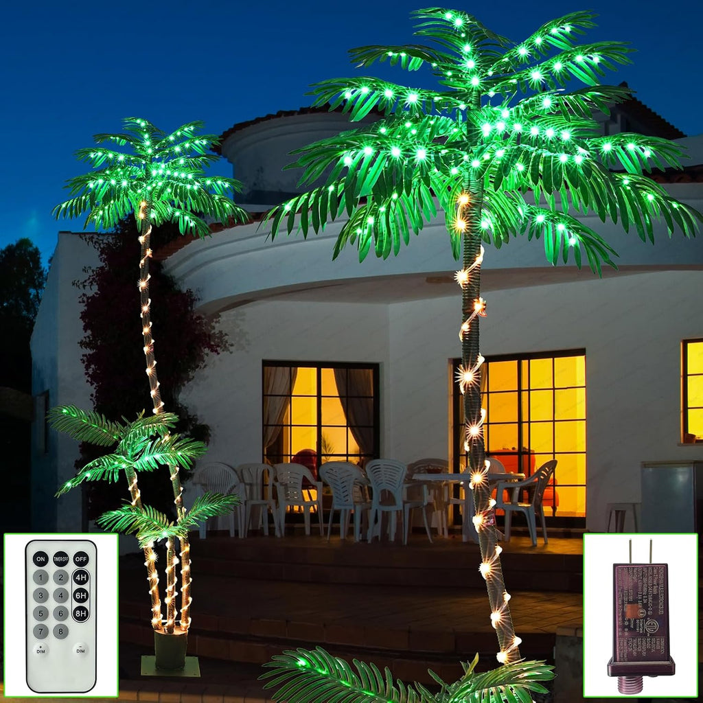 7FT Artificial Lighted Palm Trees with 260 LED Lighted Three Trunks P361198