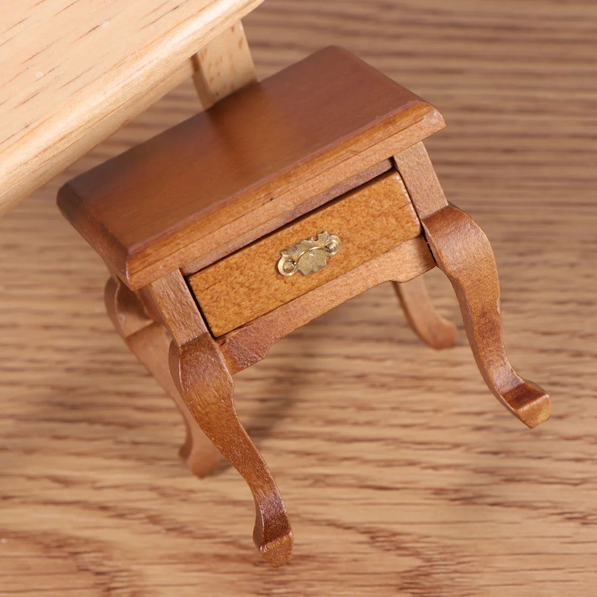 1:12 Walnut Color Wooden Bedside Table Miniature Furniture U156321