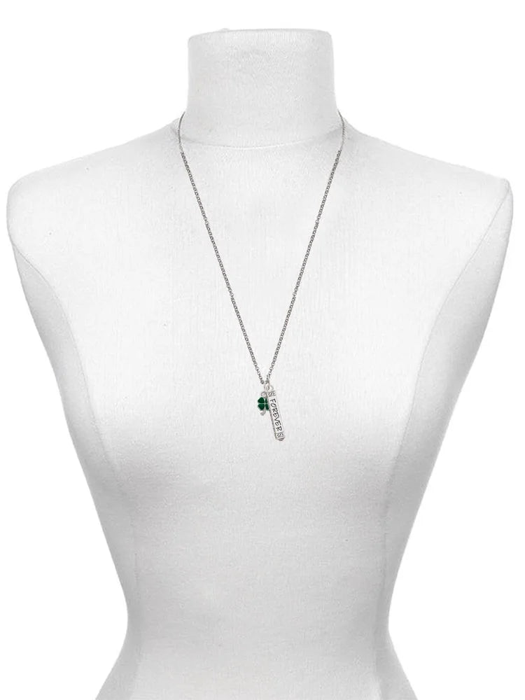 Silvertone Four Leaf Clover Charm Necklace, 23" W134