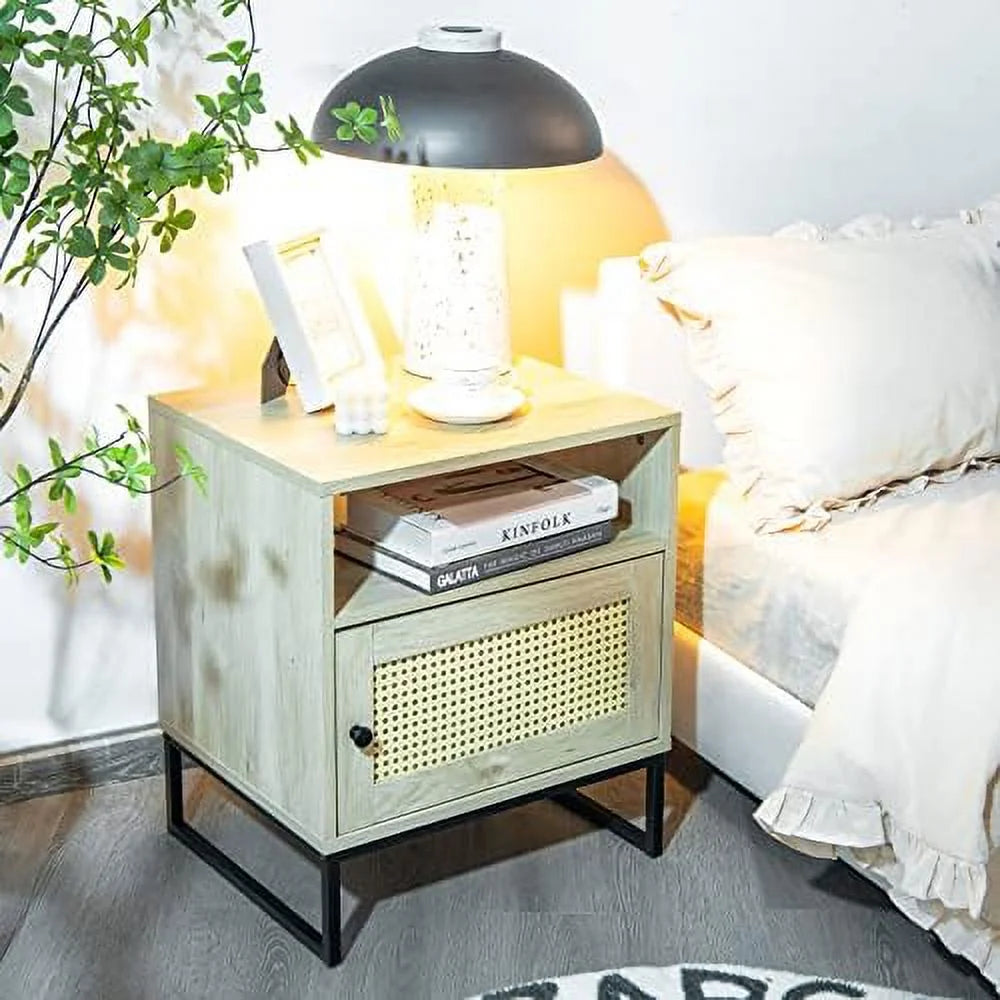Rattan End Table with Shelf & Cabinet Z453202