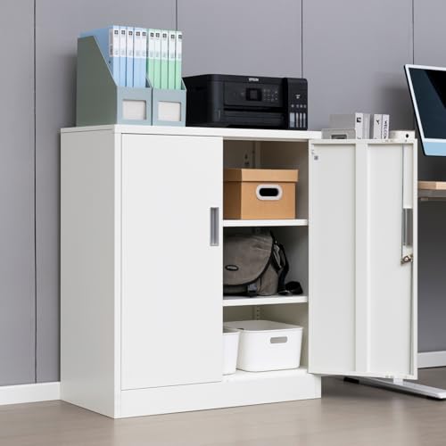 Black Steel Storage Cabinet with 2 Lockable Doors and 2 Adjustable Shelves F46279
