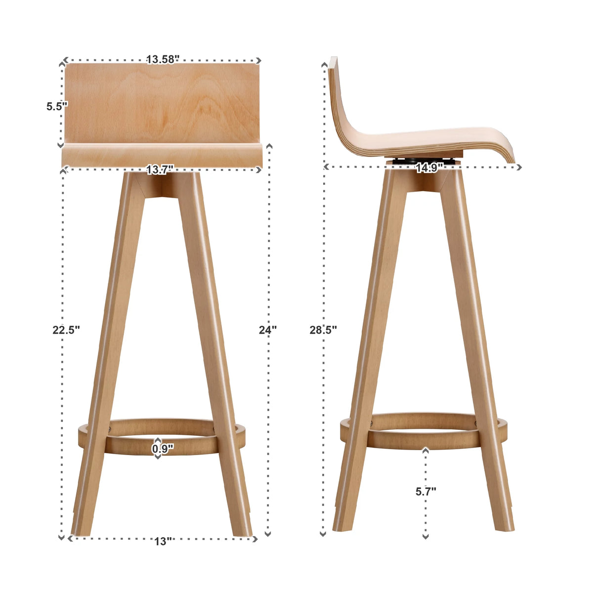Set of 2 Natural Wood Swivel Counter Stool U67884
