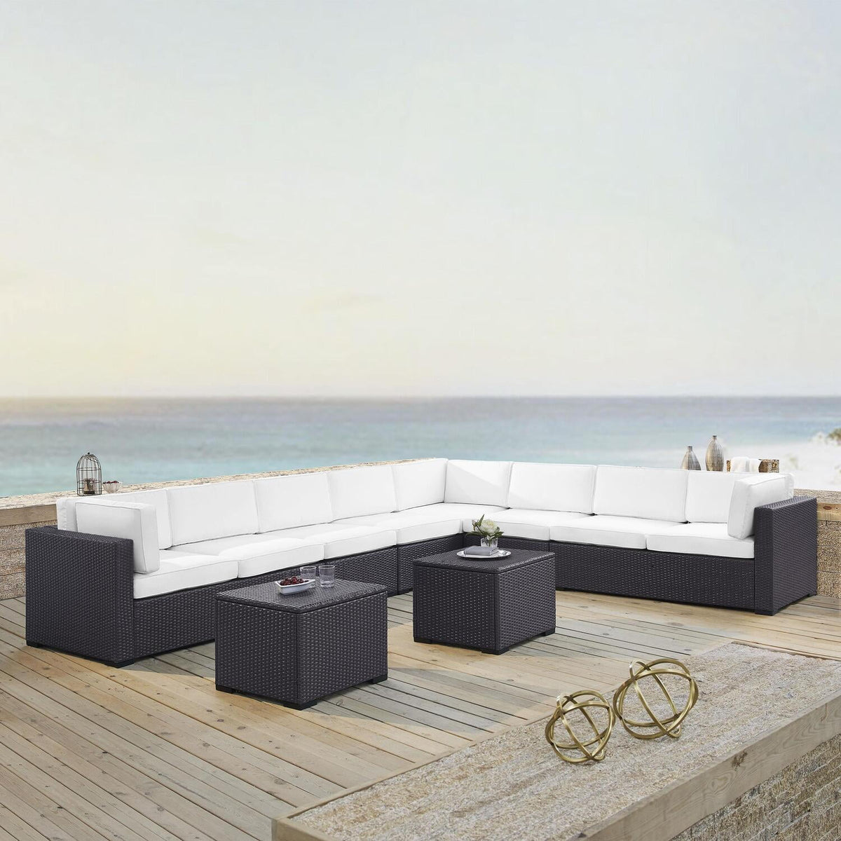 7Pc Outdoor Wicker Sectional Set White/Brown K281419