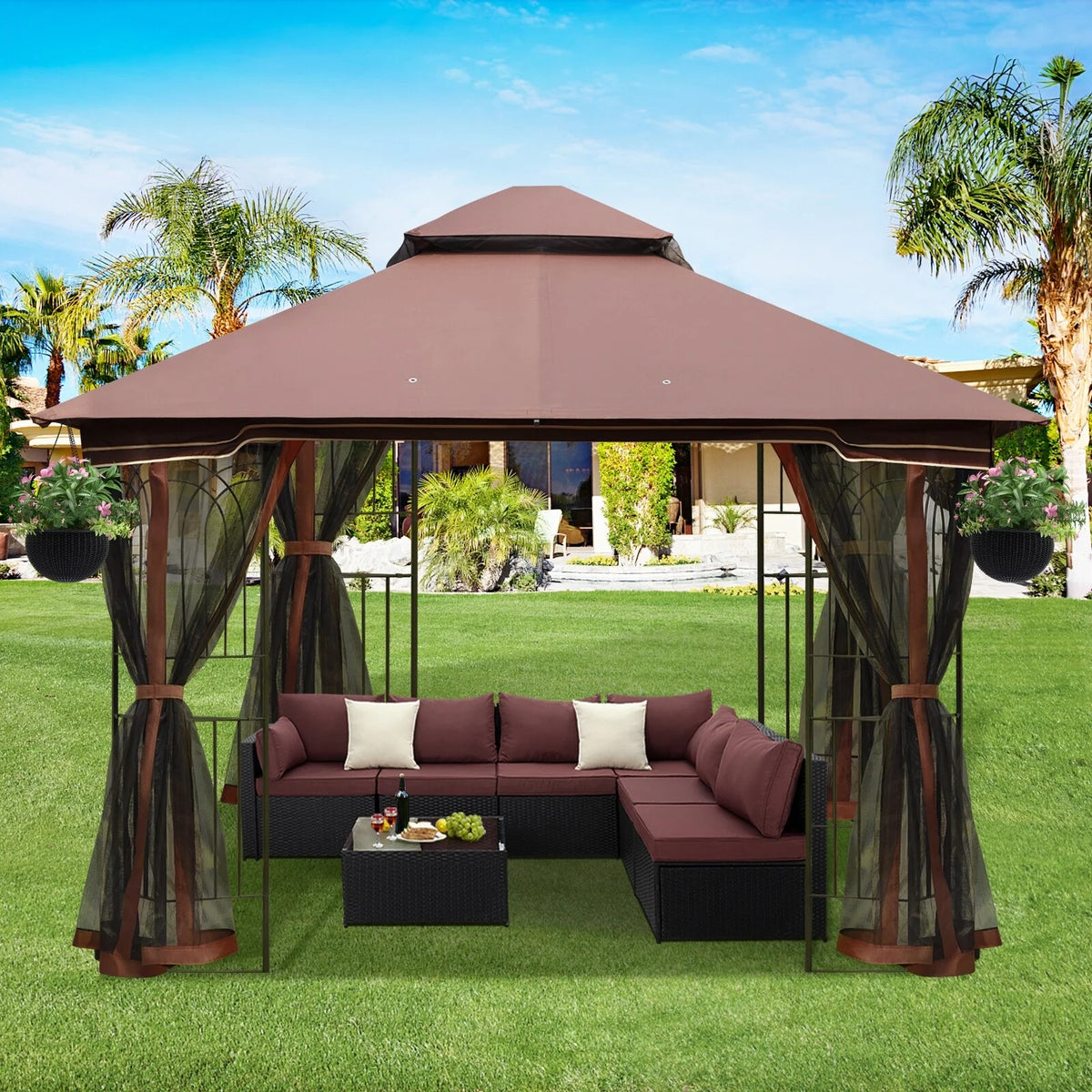 10x10 Outdoor Gazebo Double Soft-top Canopy Tent D736319