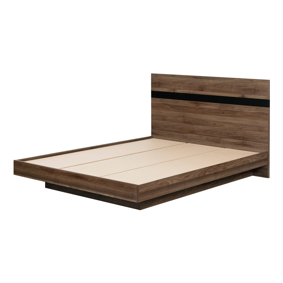 Natural Walnut and Matte Black Complete Bed B57171
