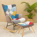 Patchwork Rocking Chair with Footstool and Pillow Fabric Upholstered High Back Lounge Chair 35''Lx 26''Wx37.8''H A103261