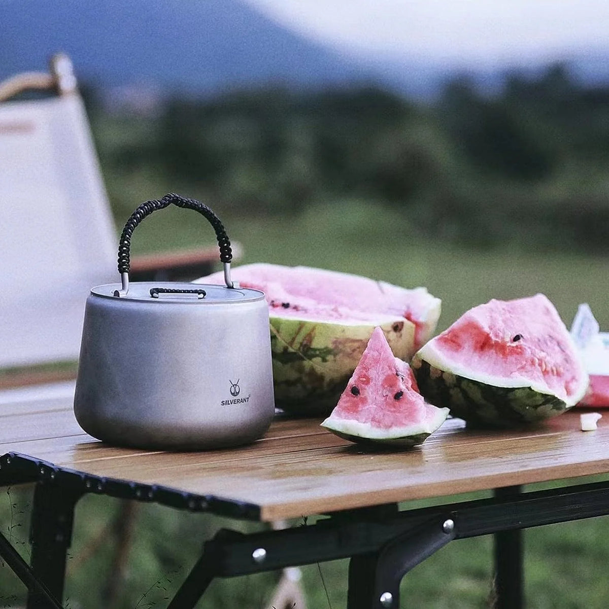 Titanium Camping Kettle with Lid Folding Bail Handle 1200ml J88465