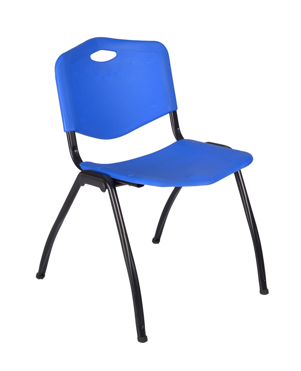 30x22 Round Breakroom Table Grey & 4 Stack Chairs Blue O5793