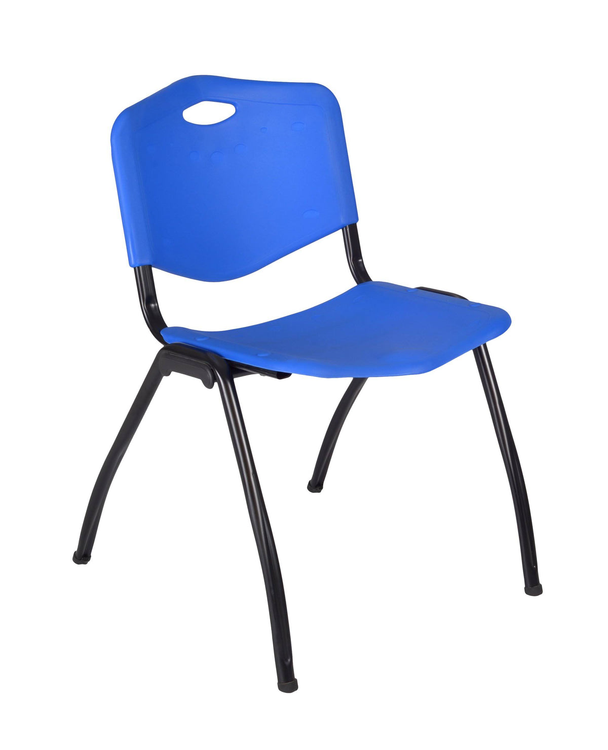 30x22 Round Breakroom Table Grey & 4 Stack Chairs Blue O5793