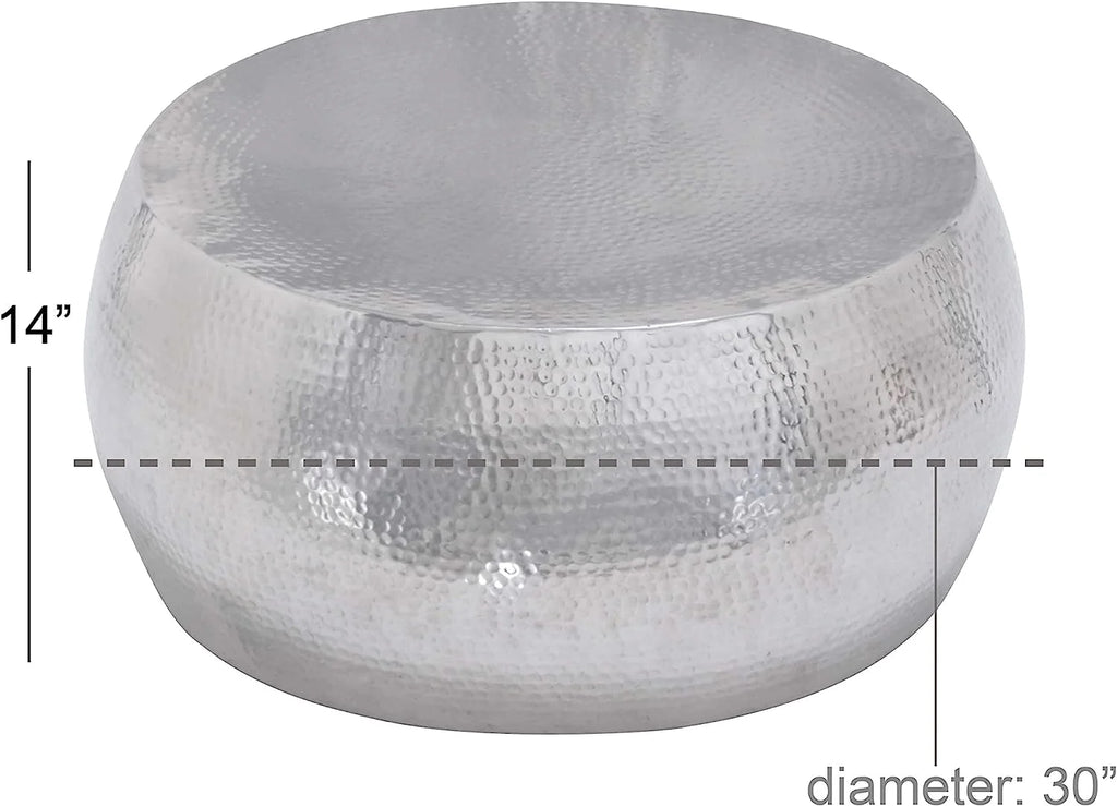Aluminum Drum Shaped Coffee Table with Hammered Design V14930