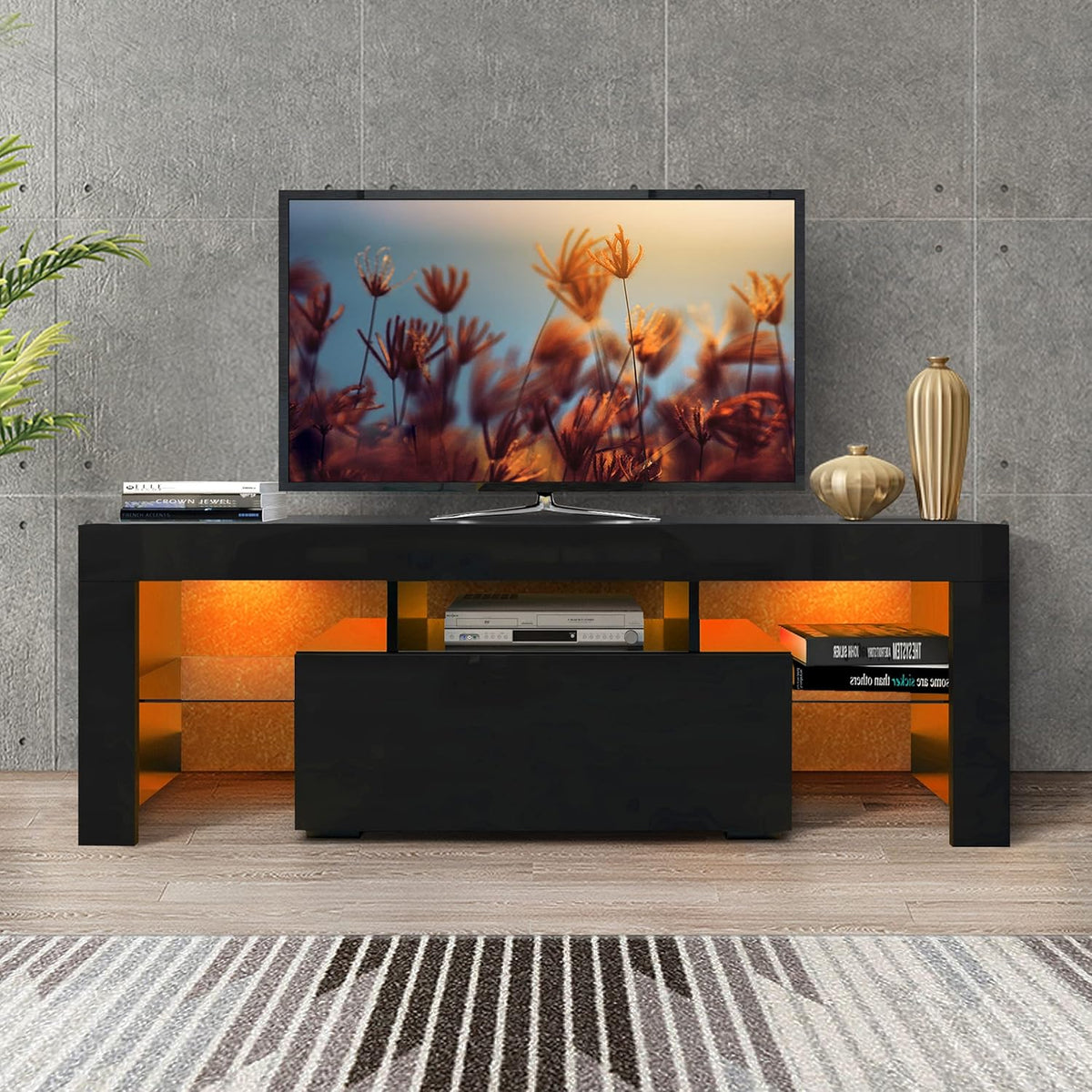 White and Black TV Stand with LED Lights G208