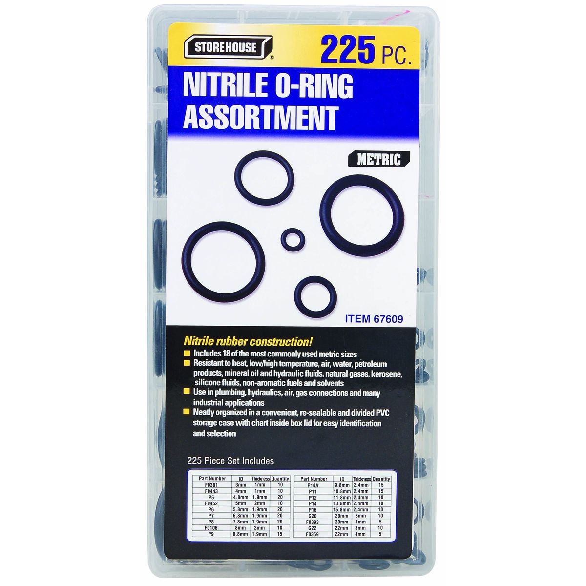 Nitrile O-Ring Assortment, 225 Piece S132294