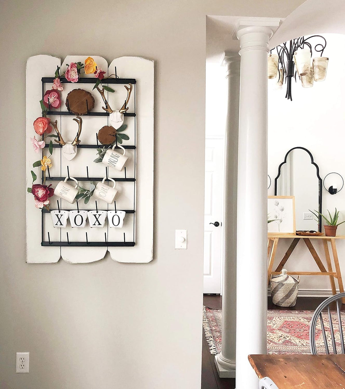 Wall Mounted Black Iron Coffee Mug Rack P53155