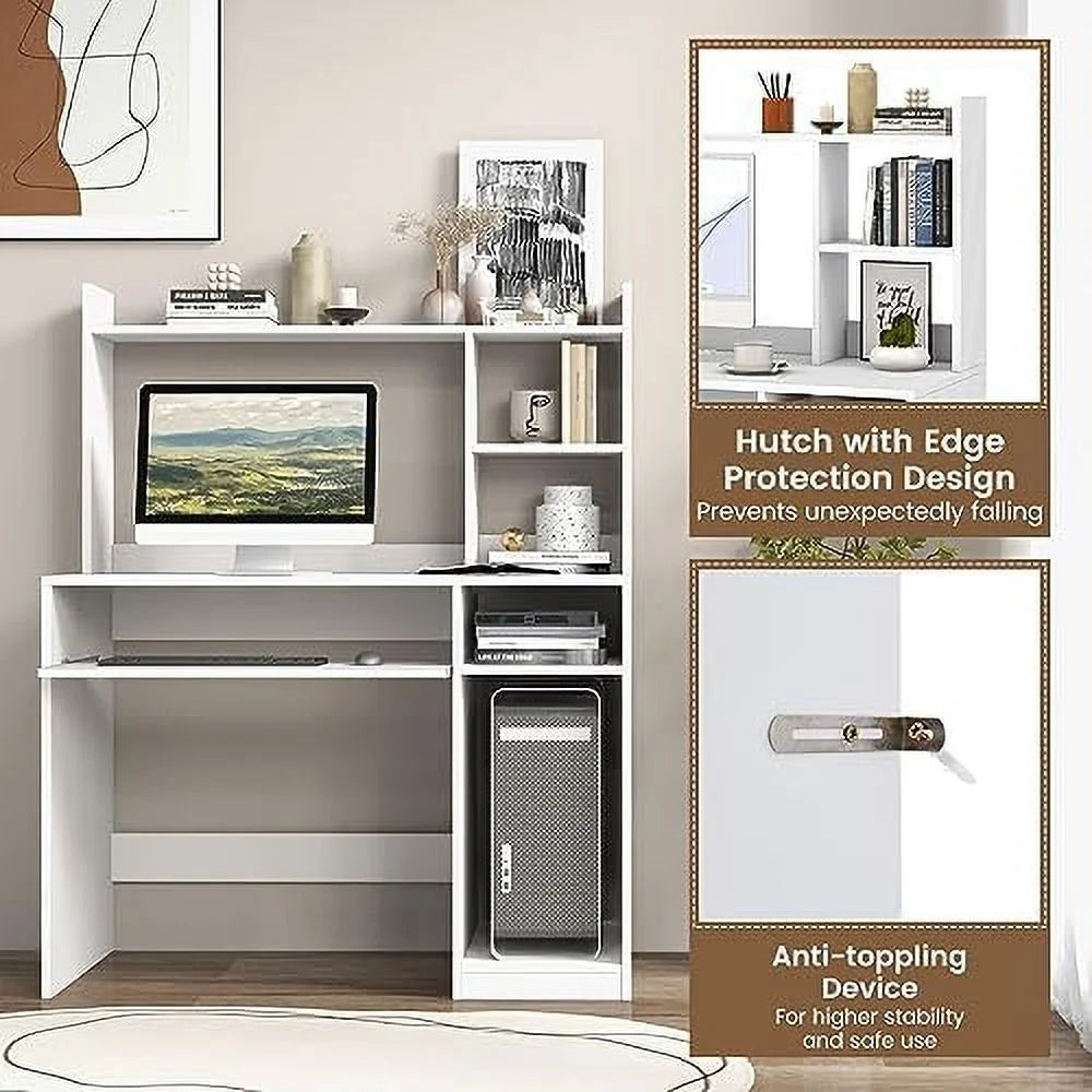 White Desk with Hutch and Charging Station S773