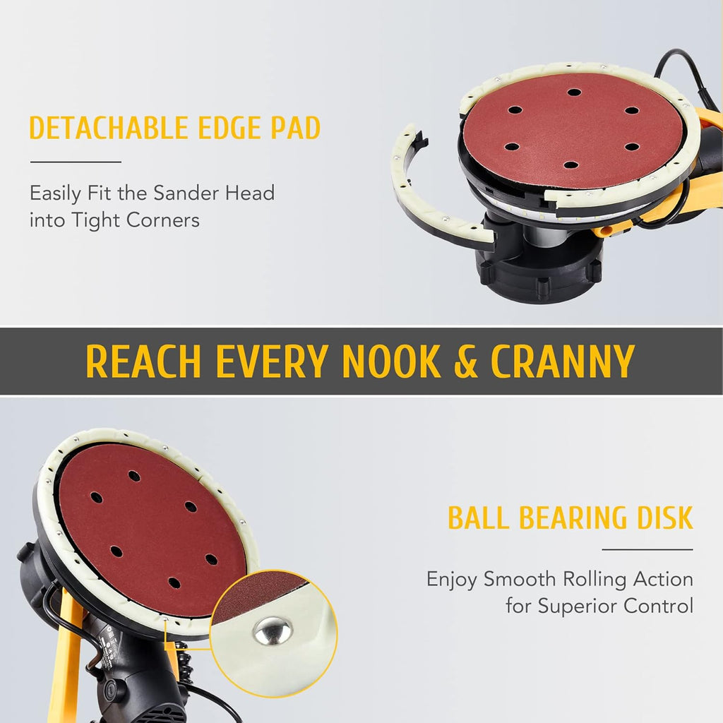 Folding Drywall Sander with Extendable Handle, 12 Sanding Discs, LED Light, 6 Speed X76612