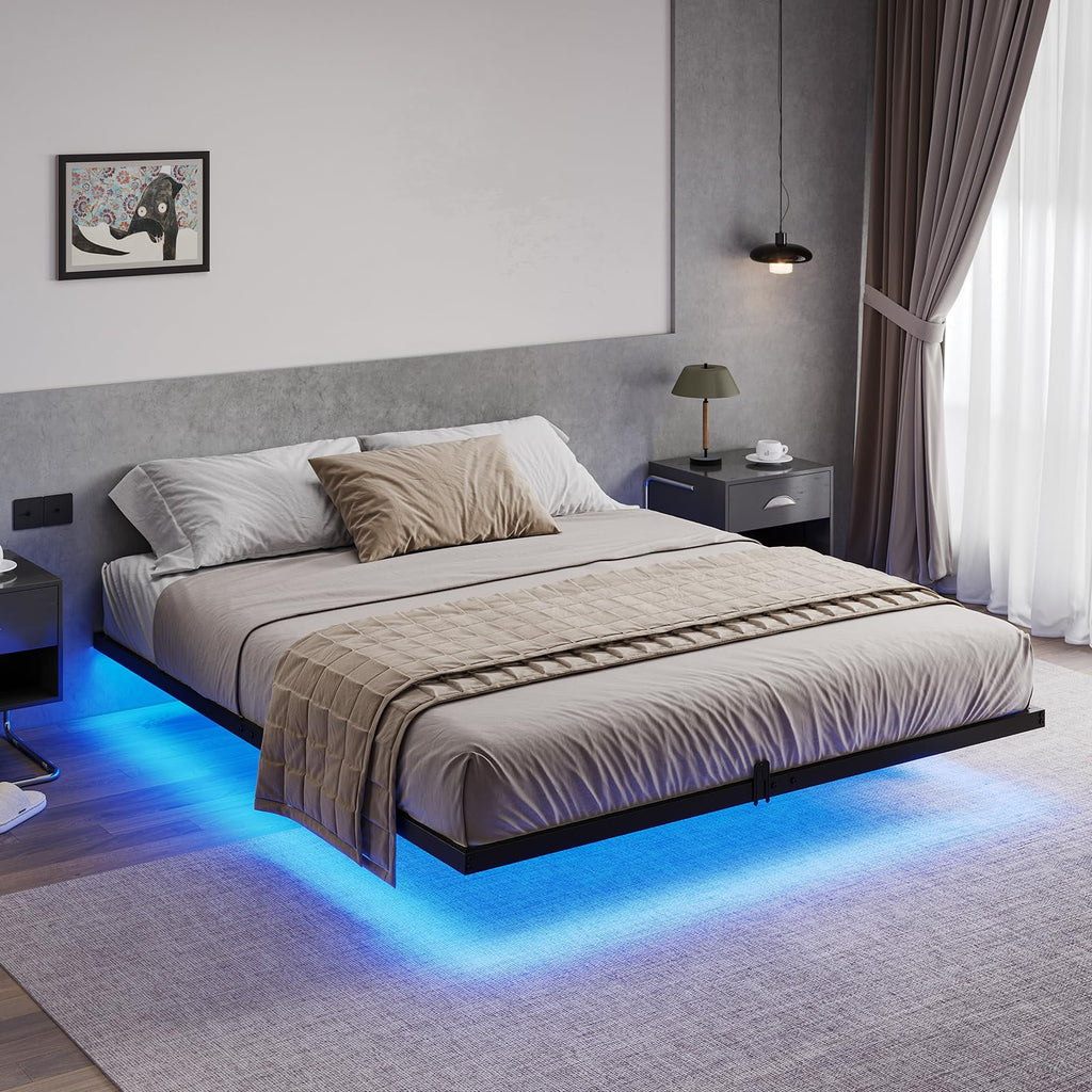 Queen Metal Platform Bed Frame with LED Lights Y551