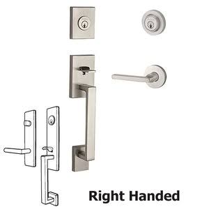 Satin Nickel Double Cylinder Handleset with Square Door Lever V8186