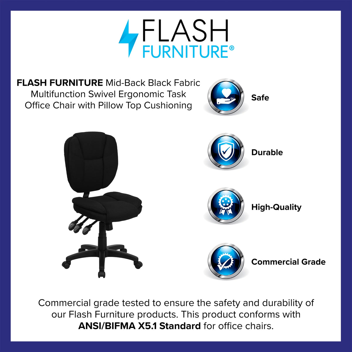 Black Fabric Ergonomic Task Office Chair D46433