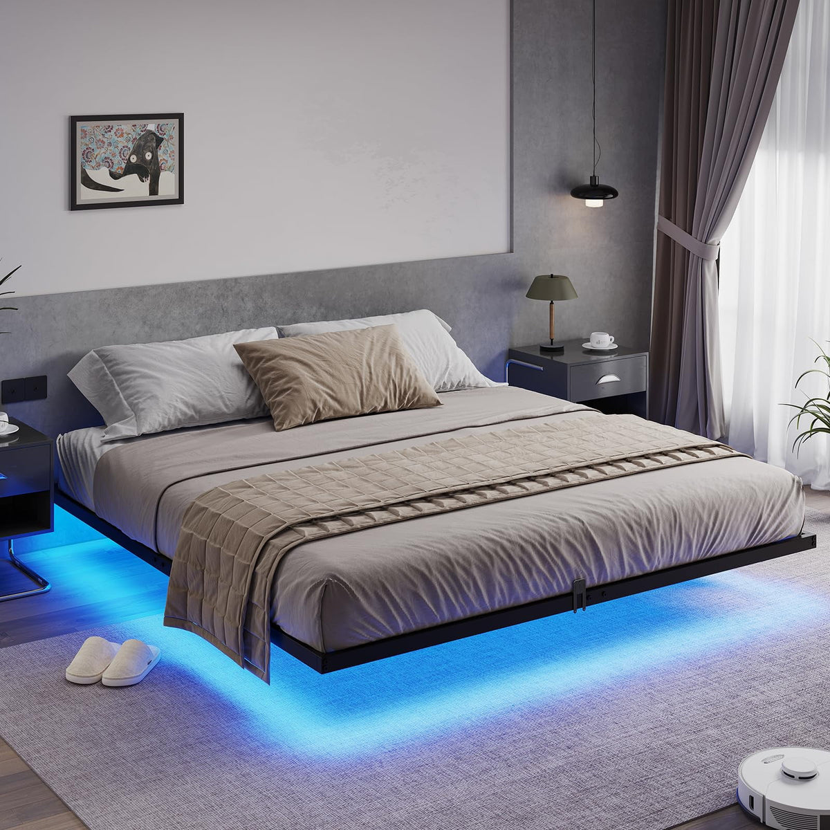 Queen Metal Platform Bed Frame with LED Lights Y551