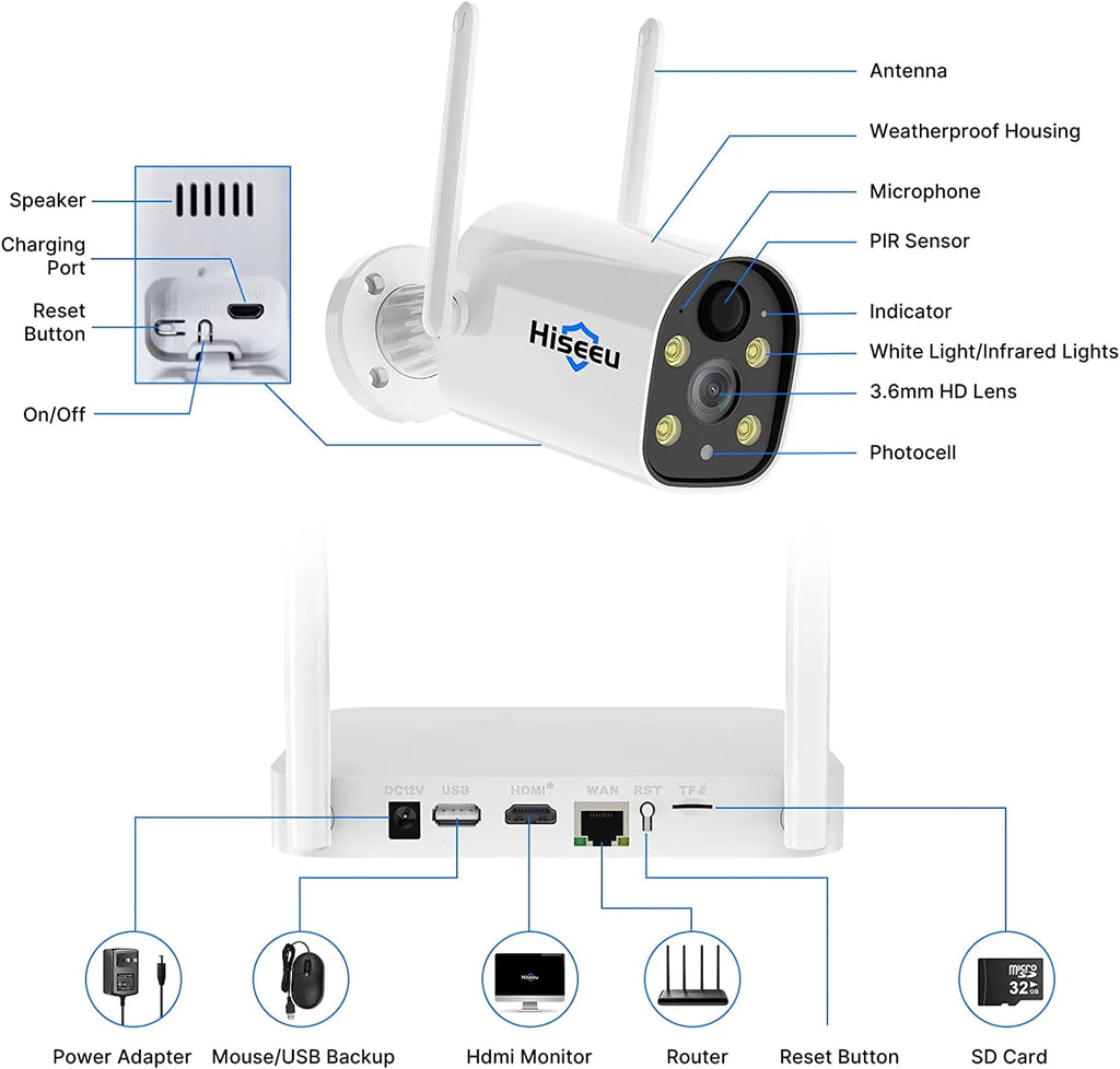 Solar Battery Powered Wireless Security Camera System 4-Cam 2K HD A533231