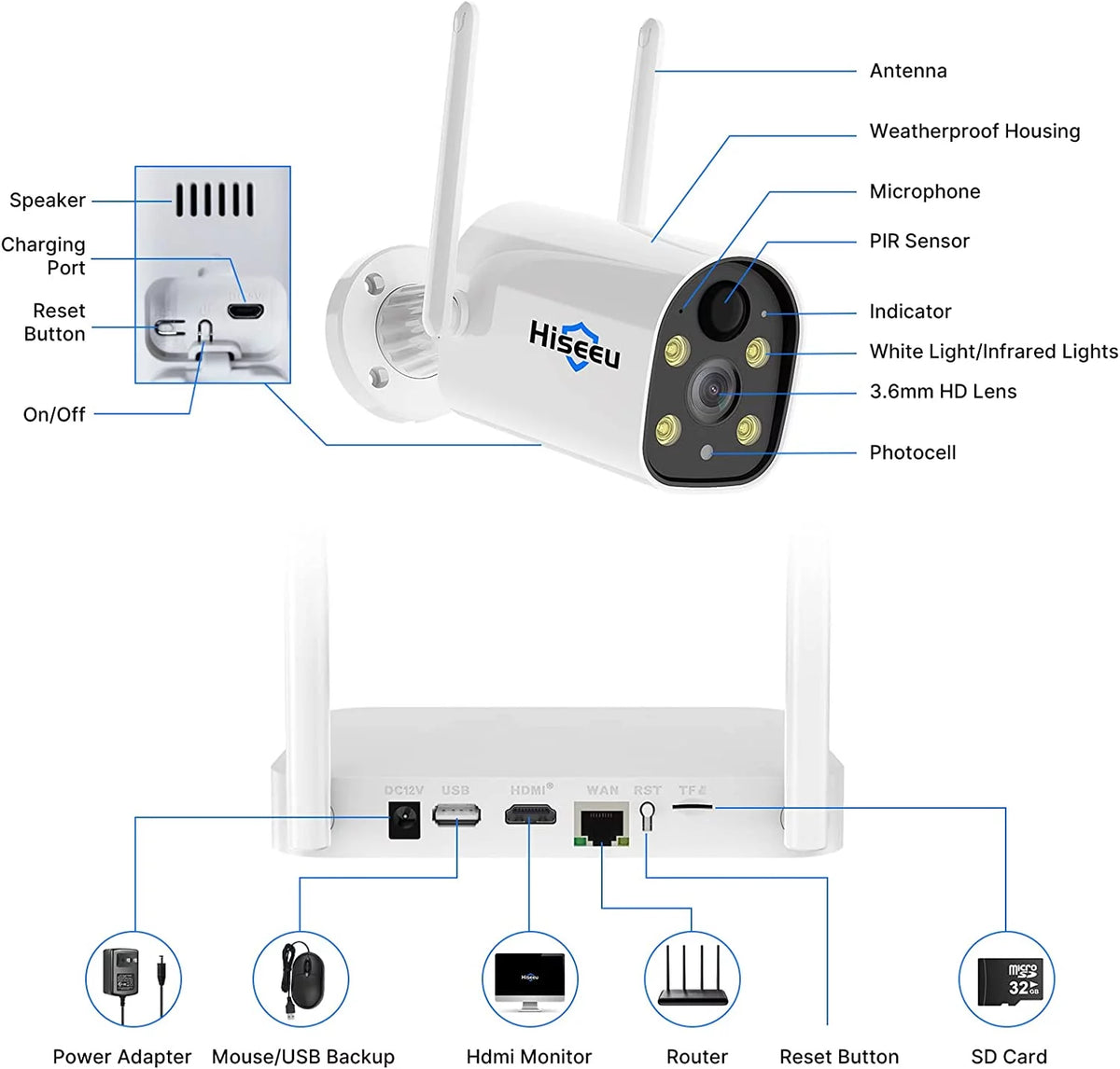 Solar Battery Powered Wireless Security Camera System 4-Cam 2K HD A533231
