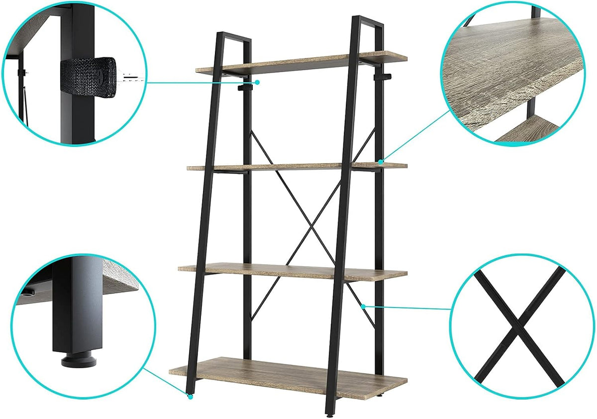 4-Tier Wooden and Metal Ladder Shelf Bookshelf C36723
