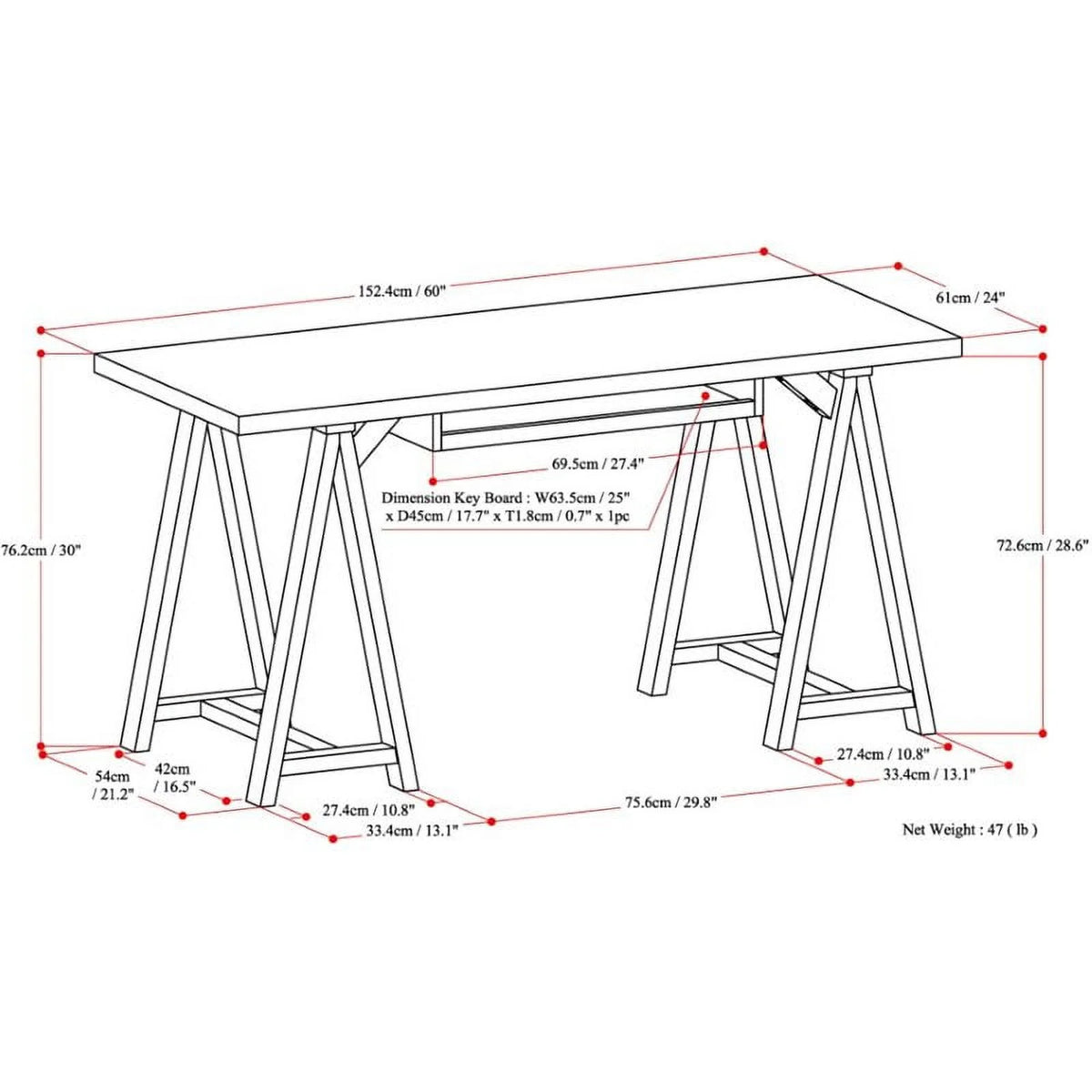 60" Solid Wood Computer Desk P28244