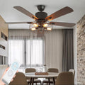 Black Industrial Ceiling Fan with Light and Remote, 5 Wood Blades, 5-Lights E26 B8900